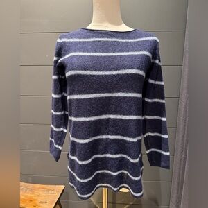 Eileen Fisher Navy and White Striped Sweater Nautical, Wool Blend